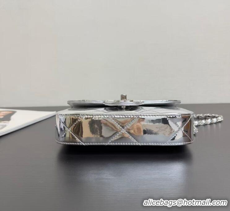 Luxury Cheap Chanel Mirror Calfskin Small Clutch with Chain AP4892 Silver 2025