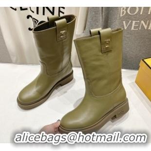 Most Popular Fendi Filo Flat Ankle Boots in Calf Leather Green 2025 FE103004 1030028