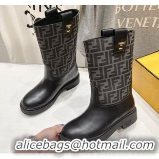 Hot Style Fendi Filo Flat Ankle Boots in FF Canvas and Leather Grey 2025 FE103004 1030031