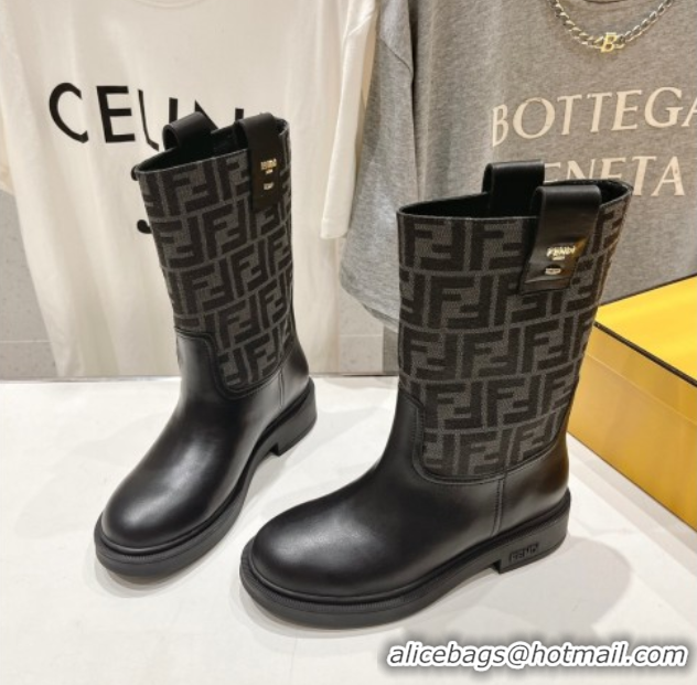 Hot Style Fendi Filo Flat Ankle Boots in FF Canvas and Leather Grey 2025 FE103004 1030031
