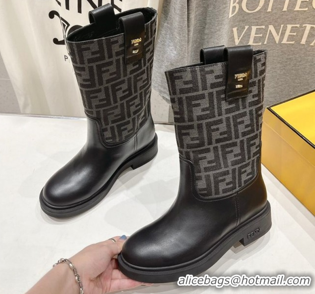 Hot Style Fendi Filo Flat Ankle Boots in FF Canvas and Leather Grey 2025 FE103004 1030031