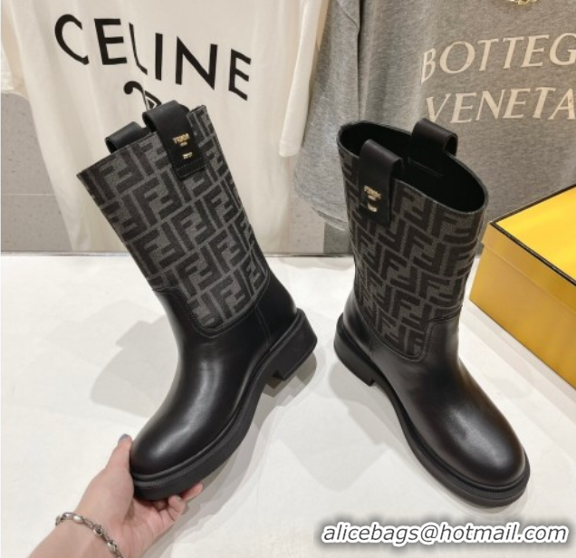 Hot Style Fendi Filo Flat Ankle Boots in FF Canvas and Leather Grey 2025 FE103004 1030031