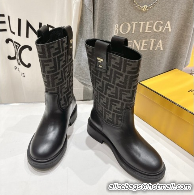 Hot Style Fendi Filo Flat Ankle Boots in FF Canvas and Leather Grey 2025 FE103004 1030031