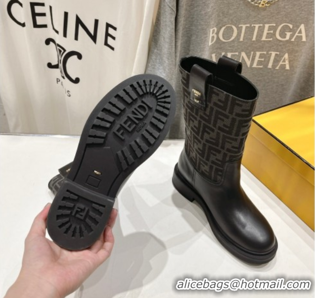 Hot Style Fendi Filo Flat Ankle Boots in FF Canvas and Leather Grey 2025 FE103004 1030031