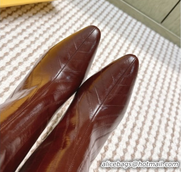 Stylish Fendi Arco Heel High Boots 9.5cm in Hagfish Embossed Leather Dark Brown 1030032