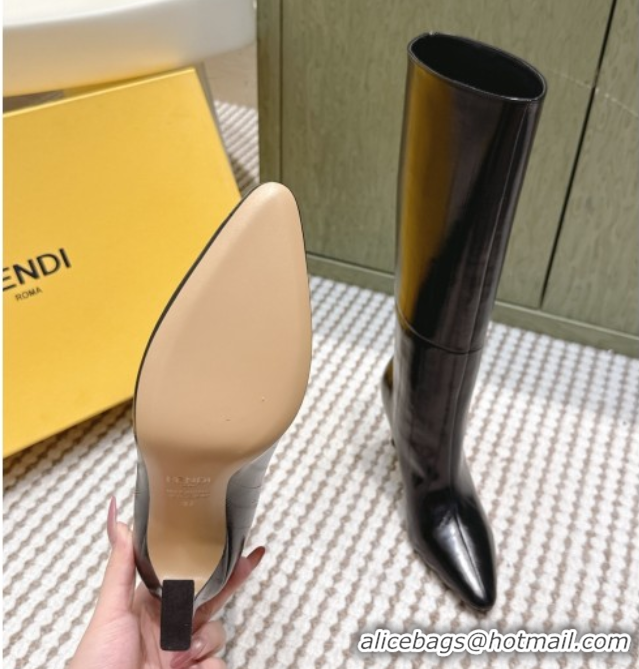 Sumptuous Fendi Arco Heel High Boots 9.5cm in Hagfish Embossed Leather Black 1030033