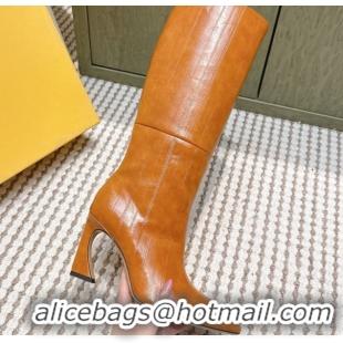 1:1 aaaaa Fendi Arco Heel High Boots 9.5cm in Hagfish Embossed Leather Beige 1030034