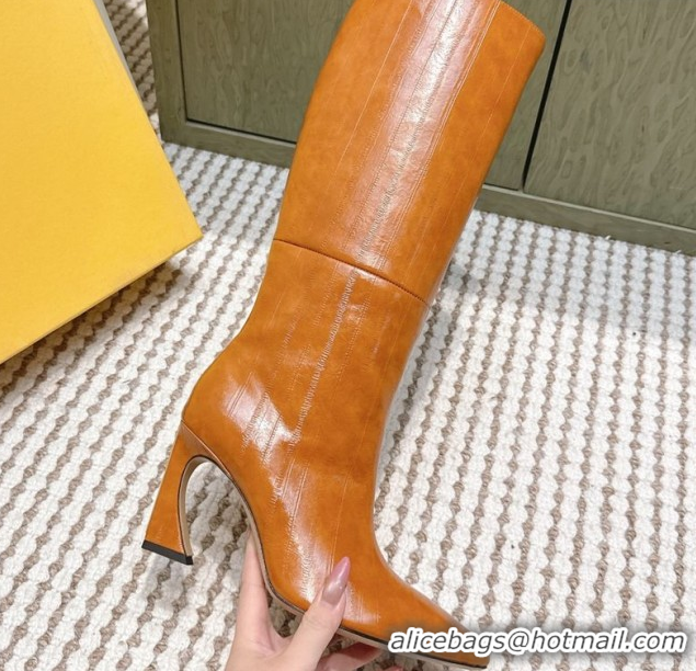 1:1 aaaaa Fendi Arco Heel High Boots 9.5cm in Hagfish Embossed Leather Beige 1030034