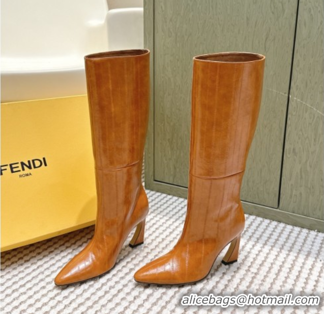 1:1 aaaaa Fendi Arco Heel High Boots 9.5cm in Hagfish Embossed Leather Beige 1030034