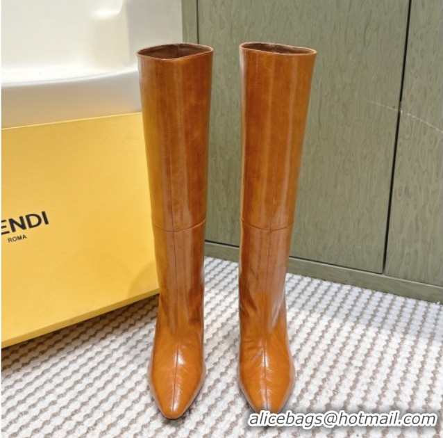 1:1 aaaaa Fendi Arco Heel High Boots 9.5cm in Hagfish Embossed Leather Beige 1030034