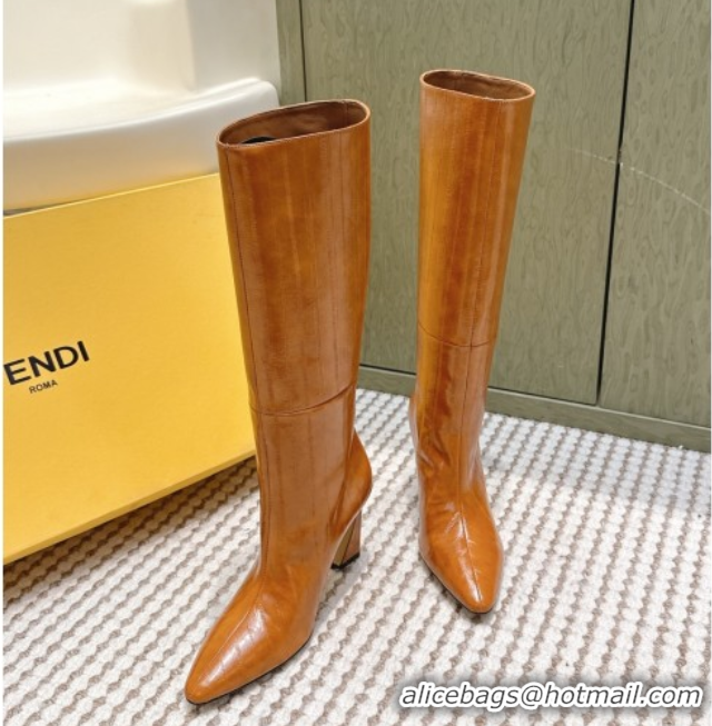 1:1 aaaaa Fendi Arco Heel High Boots 9.5cm in Hagfish Embossed Leather Beige 1030034
