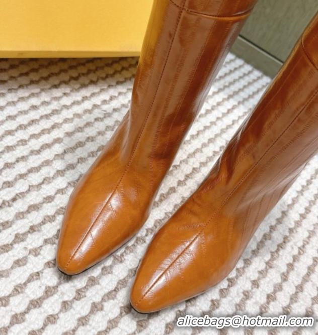 1:1 aaaaa Fendi Arco Heel High Boots 9.5cm in Hagfish Embossed Leather Beige 1030034