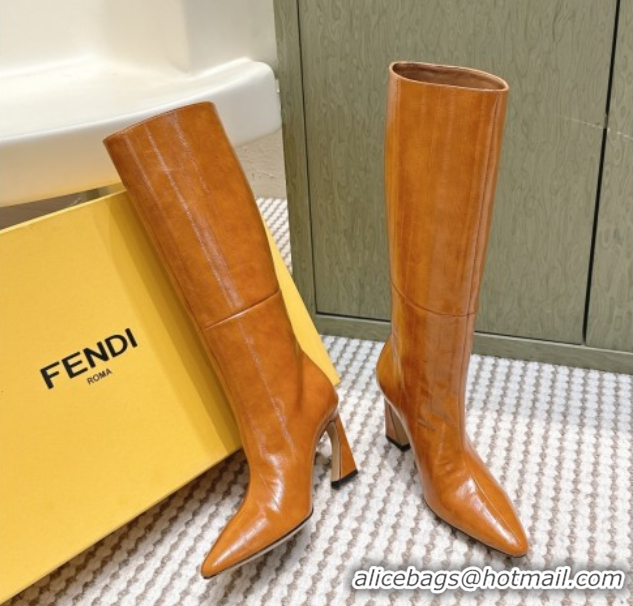 1:1 aaaaa Fendi Arco Heel High Boots 9.5cm in Hagfish Embossed Leather Beige 1030034