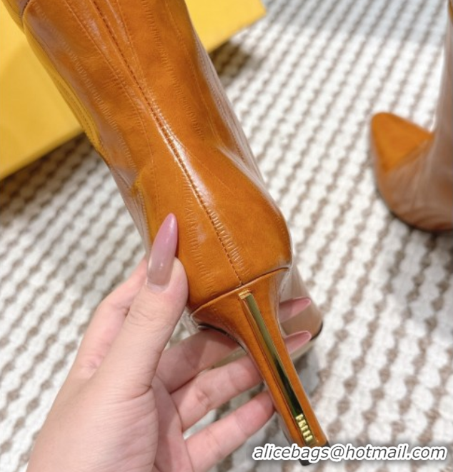 1:1 aaaaa Fendi Arco Heel High Boots 9.5cm in Hagfish Embossed Leather Beige 1030034