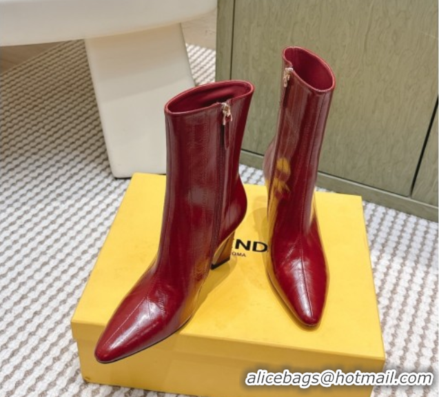 Good Quality Fendi Arco Heel Ankle Boots 9.5cm in Hagfish Embossed Leather Red 1030035