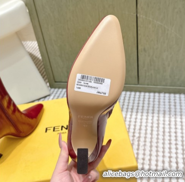 Good Quality Fendi Arco Heel Ankle Boots 9.5cm in Hagfish Embossed Leather Red 1030035