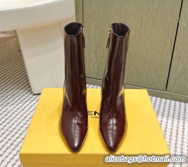 Good Product Fendi Arco Heel Ankle Boots 9.5cm in Hagfish Embossed Leather Dark Brown 1030036