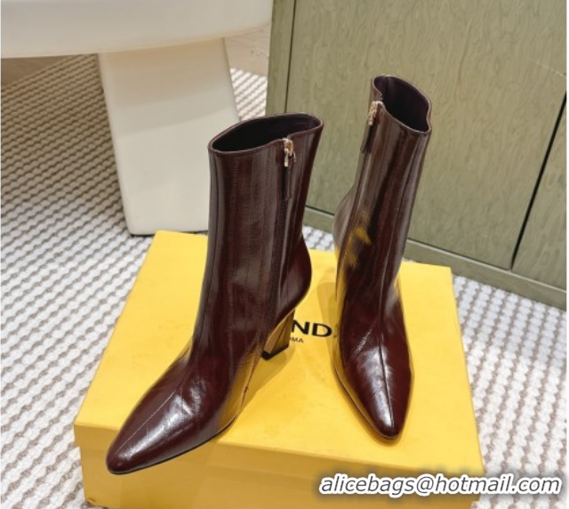 Good Product Fendi Arco Heel Ankle Boots 9.5cm in Hagfish Embossed Leather Dark Brown 1030036