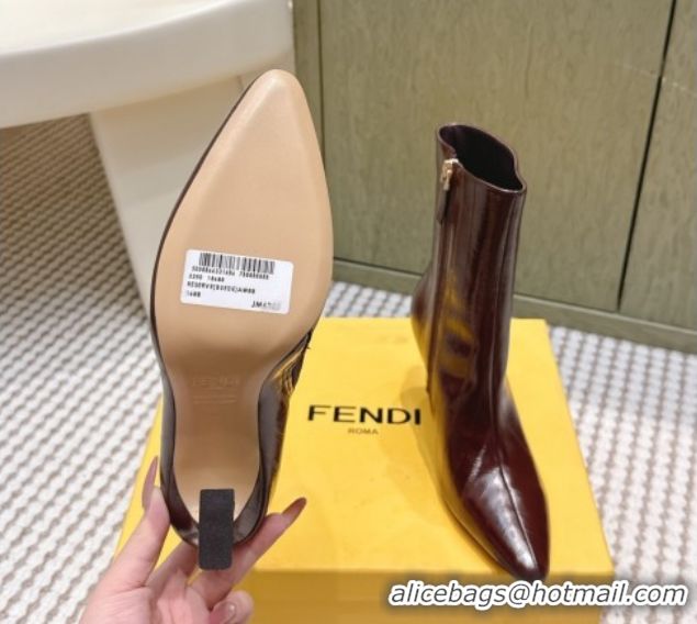 Good Product Fendi Arco Heel Ankle Boots 9.5cm in Hagfish Embossed Leather Dark Brown 1030036