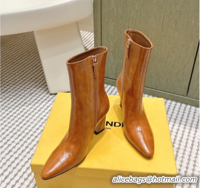 Grade Fendi Arco Heel Ankle Boots 9.5cm in Hagfish Embossed Leather Beige 1030037