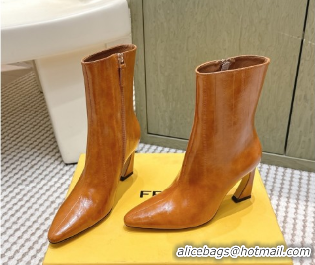Grade Fendi Arco Heel Ankle Boots 9.5cm in Hagfish Embossed Leather Beige 1030037