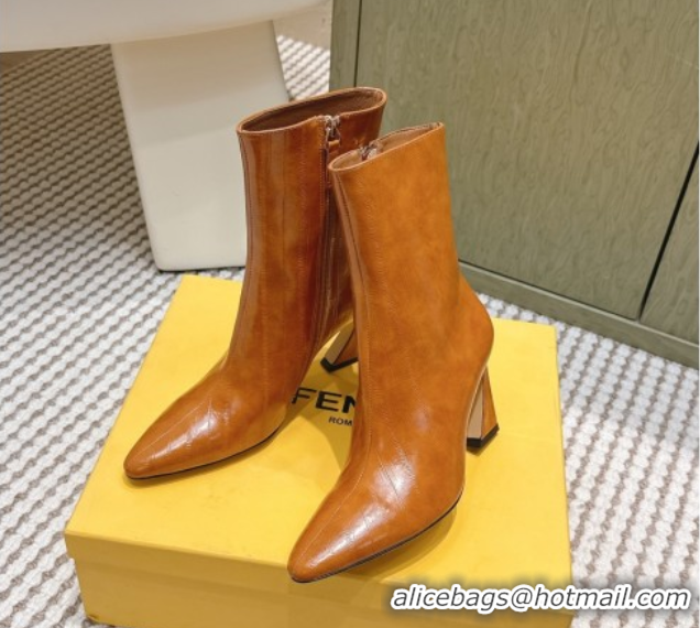 Grade Fendi Arco Heel Ankle Boots 9.5cm in Hagfish Embossed Leather Beige 1030037