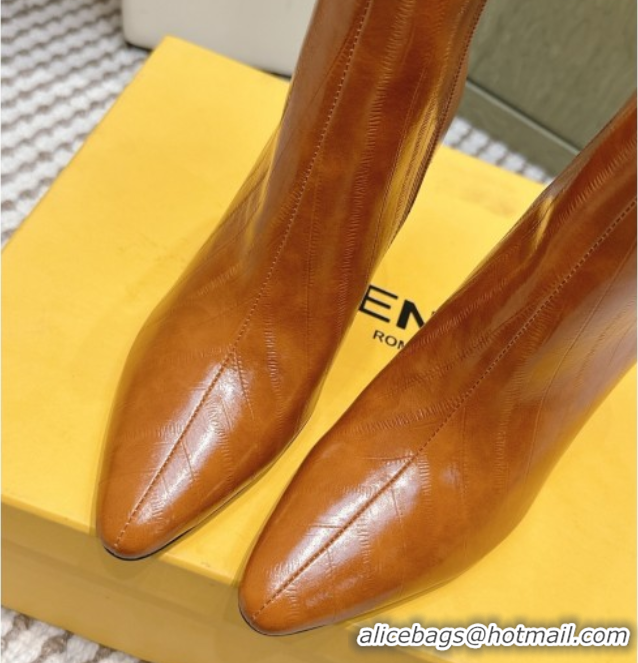 Grade Fendi Arco Heel Ankle Boots 9.5cm in Hagfish Embossed Leather Beige 1030037