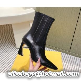 Duplicate Fendi Arco Heel Ankle Boots 9.5cm in Hagfish Embossed Leather Black 1030038