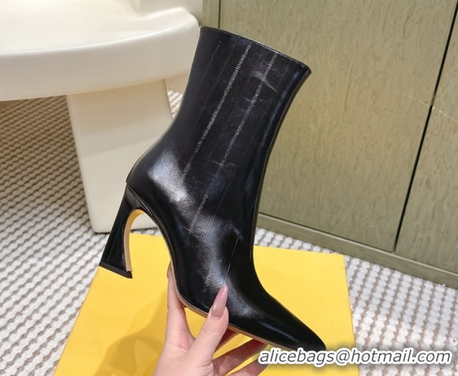 Duplicate Fendi Arco Heel Ankle Boots 9.5cm in Hagfish Embossed Leather Black 1030038
