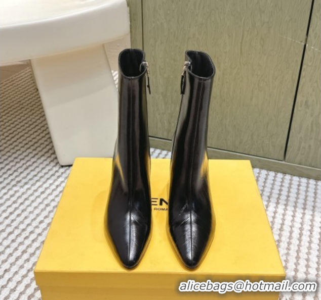 Duplicate Fendi Arco Heel Ankle Boots 9.5cm in Hagfish Embossed Leather Black 1030038