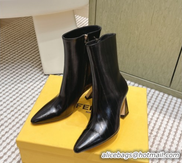 Duplicate Fendi Arco Heel Ankle Boots 9.5cm in Hagfish Embossed Leather Black 1030038