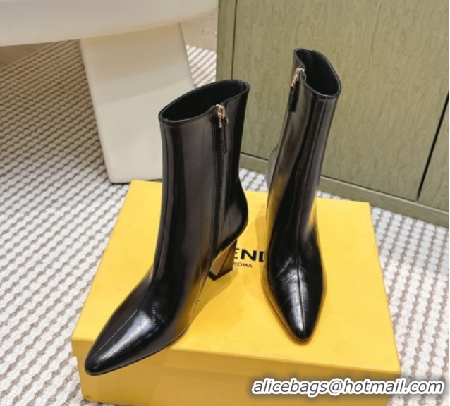 Duplicate Fendi Arco Heel Ankle Boots 9.5cm in Hagfish Embossed Leather Black 1030038