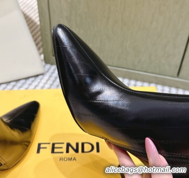 Duplicate Fendi Arco Heel Ankle Boots 9.5cm in Hagfish Embossed Leather Black 1030038