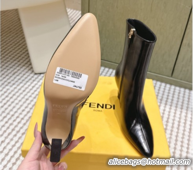 Duplicate Fendi Arco Heel Ankle Boots 9.5cm in Hagfish Embossed Leather Black 1030038