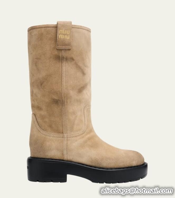 Best Price Miu Miu Suede Tall Moto Boots Heel 55mm M8122 Deserto 2025