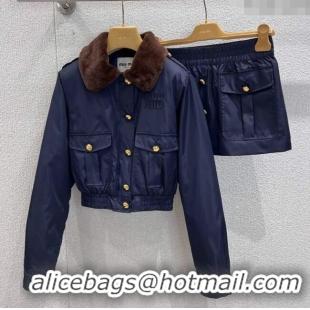 Promotional Miu Miu Nylon Padded Short Jacket and Skirt Set M110501 Blue 2025