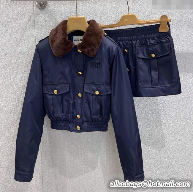 Promotional Miu Miu Nylon Padded Short Jacket and Skirt Set M110501 Blue 2025