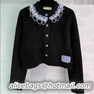 Luxury Discount Miu Miu Wool Cardigan with Plaid Trim M110504 Black 2025