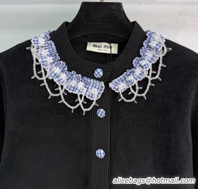 Luxury Discount Miu Miu Wool Cardigan with Plaid Trim M110504 Black 2025