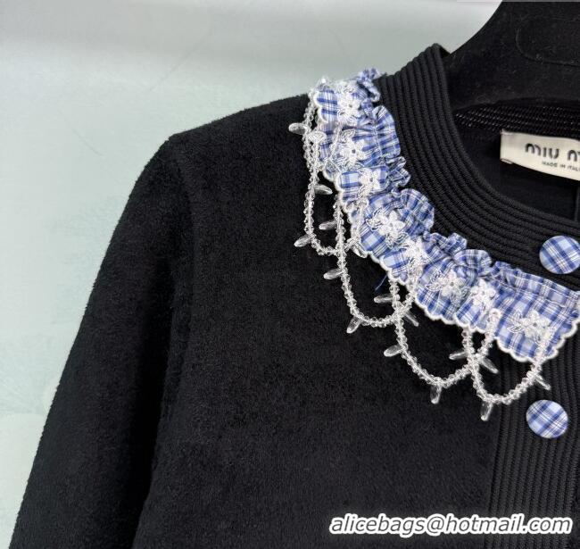 Luxury Discount Miu Miu Wool Cardigan with Plaid Trim M110504 Black 2025