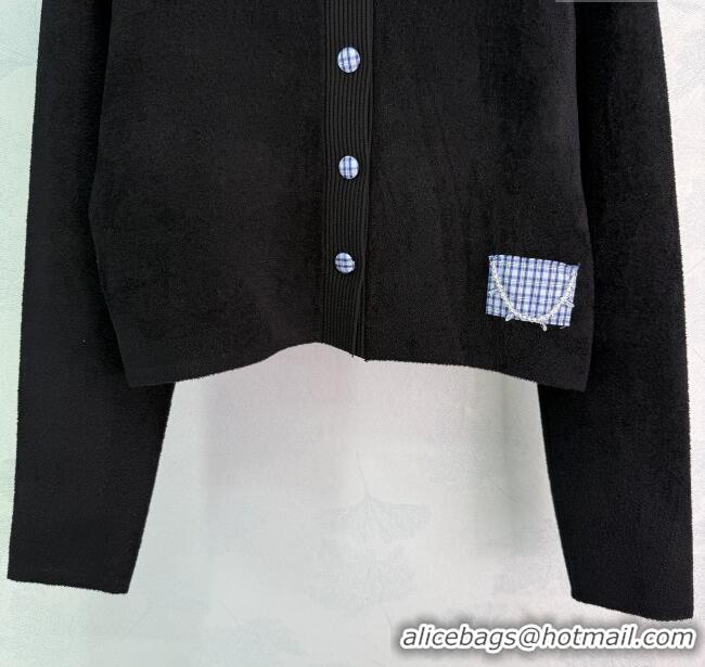 Luxury Discount Miu Miu Wool Cardigan with Plaid Trim M110504 Black 2025