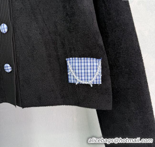 Luxury Discount Miu Miu Wool Cardigan with Plaid Trim M110504 Black 2025