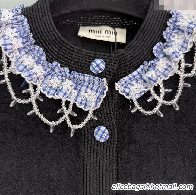 Luxury Discount Miu Miu Wool Cardigan with Plaid Trim M110504 Black 2025