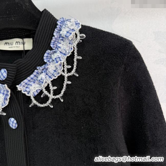 Luxury Discount Miu Miu Wool Cardigan with Plaid Trim M110504 Black 2025