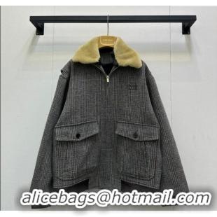 ​Buy Discount Miu Miu Houndstooth Jacket M110505 Grey 2025