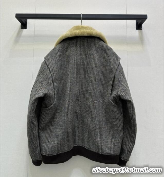 ​Buy Discount Miu Miu Houndstooth Jacket M110505 Grey 2025