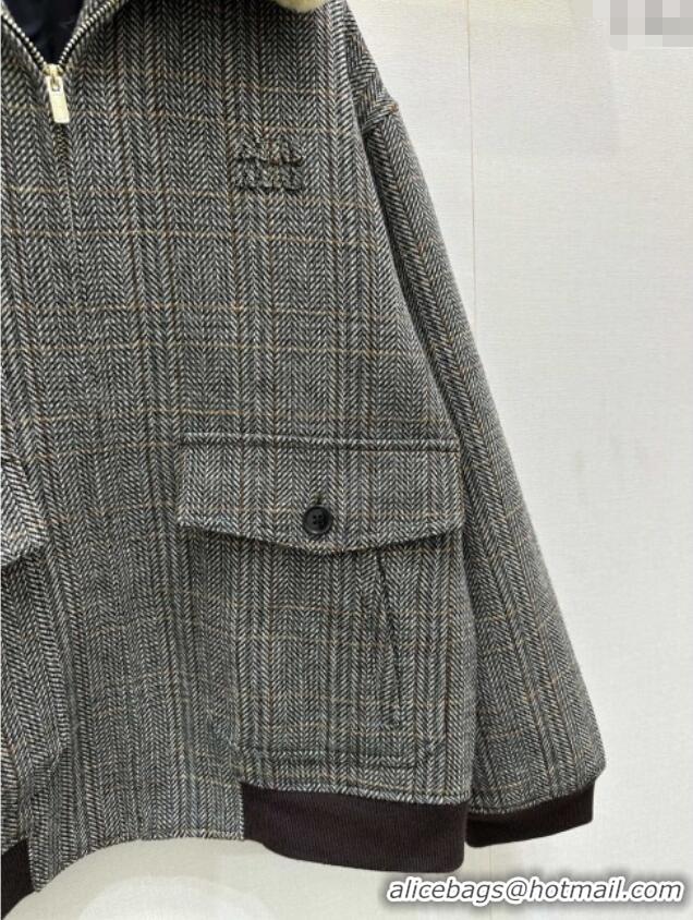 ​Buy Discount Miu Miu Houndstooth Jacket M110505 Grey 2025