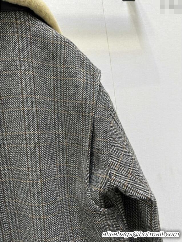 ​Buy Discount Miu Miu Houndstooth Jacket M110505 Grey 2025