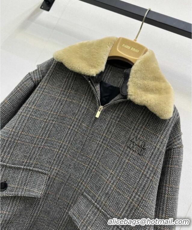 ​Buy Discount Miu Miu Houndstooth Jacket M110505 Grey 2025