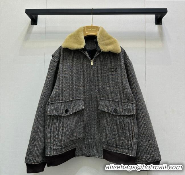 ​Buy Discount Miu Miu Houndstooth Jacket M110505 Grey 2025